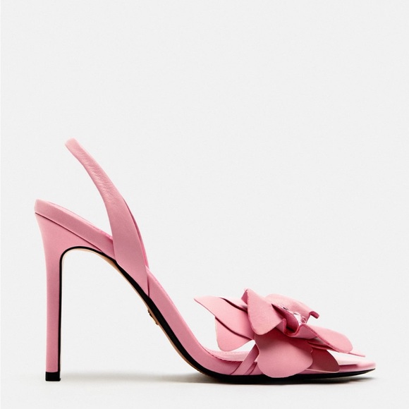 L ZARA GOAT LEATHER FLOWER PINK SANDALS PINK Sz 38 NWT - Picture 3 of 8